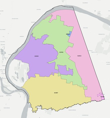Ballard County KY ZIP code boundaries map