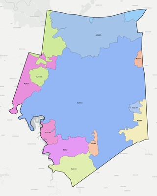 Barren County KY ZIP code boundaries map
