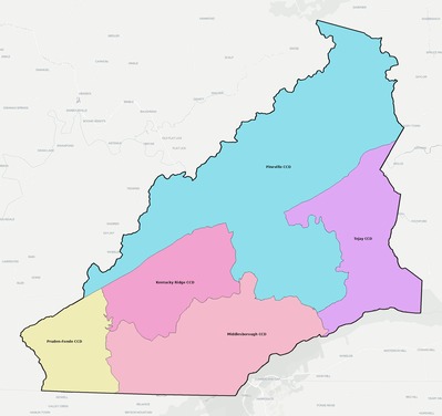 Bell County KY townships and subdivisions map