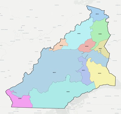 Bell County KY ZIP code boundaries map