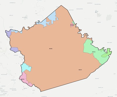 Bourbon County KY ZIP code boundaries map