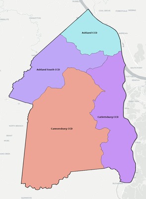 Boyd County KY townships and subdivisions map