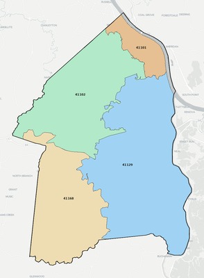 Boyd County KY ZIP code boundaries map
