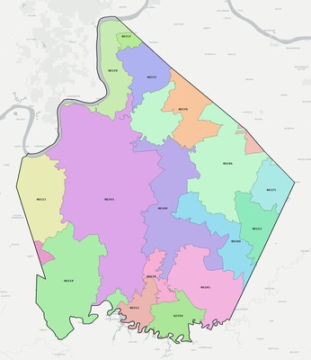 Breckinridge County KY ZIP code boundaries map