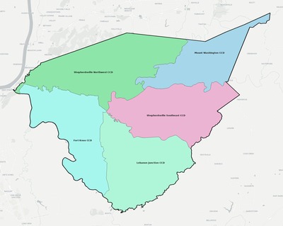 Bullitt County KY townships and subdivisions map