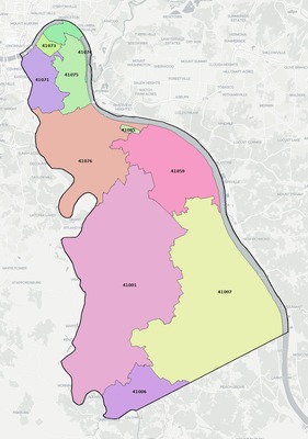 Campbell County KY ZIP code boundaries map