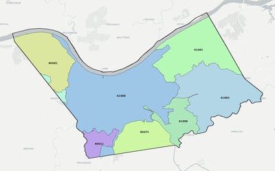 Carroll County KY ZIP code boundaries map