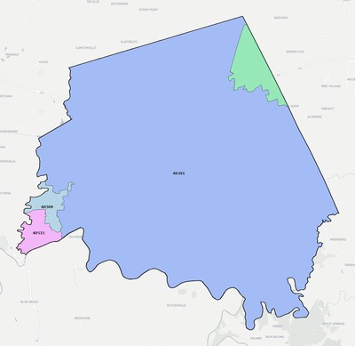 Clark County KY ZIP code boundaries map