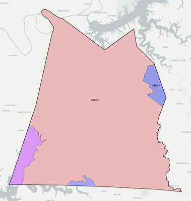 Clinton County KY ZIP code boundaries map