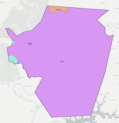 Cumberland County KY ZIP code boundaries map