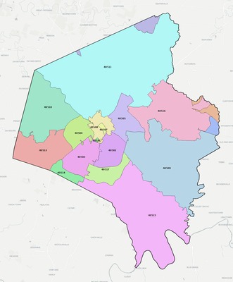 Fayette County KY ZIP code boundaries map