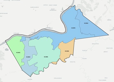 Gallatin County KY ZIP code boundaries map