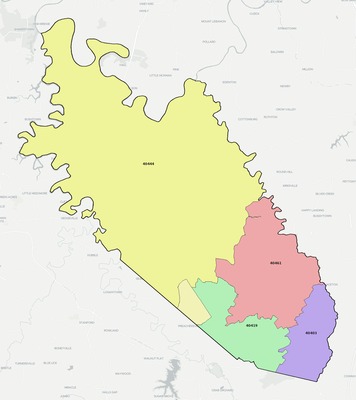 Garrard County KY ZIP code boundaries map