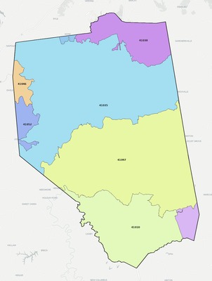 Grant County KY ZIP code boundaries map