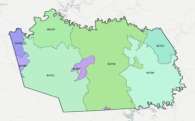 Grayson County KY ZIP code boundaries map