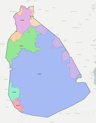 Green County KY ZIP code boundaries map