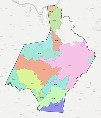 Hardin County KY ZIP code boundaries map