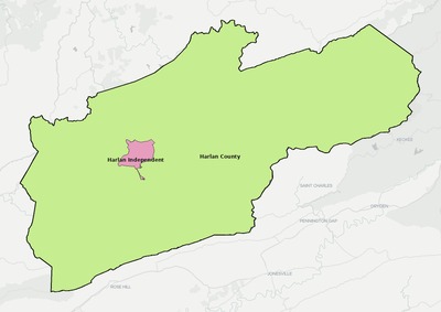 Harlan County KY school district boundaries map
