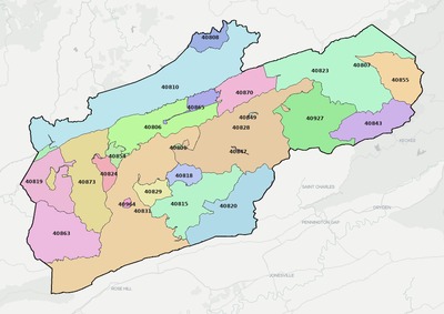 Harlan County KY ZIP code boundaries map