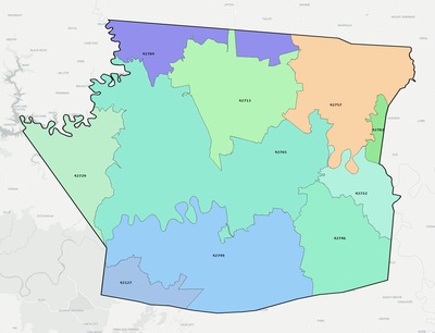 Hart County KY ZIP code boundaries map