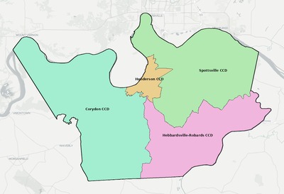 Henderson County KY townships and subdivisions map