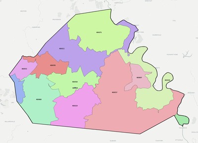 Henry County KY ZIP code boundaries map