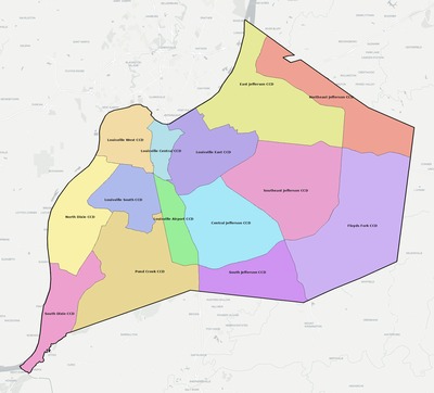 Jefferson County KY townships and subdivisions map