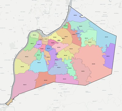Jefferson County KY ZIP code boundaries map