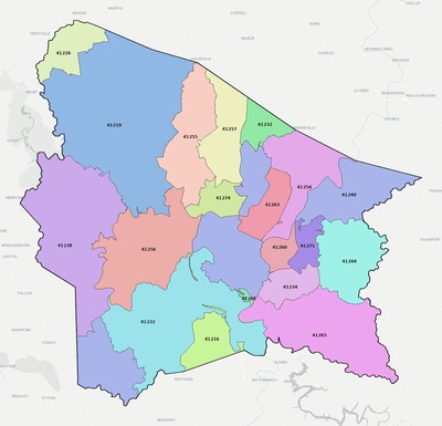 Johnson County KY ZIP code boundaries map