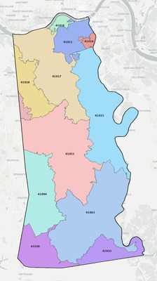 Kenton County KY ZIP code boundaries map