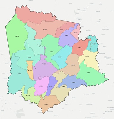 Knott County KY ZIP code boundaries map