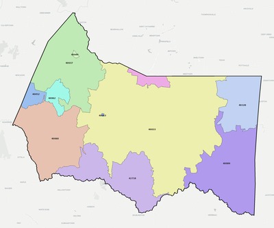 Marion County KY ZIP code boundaries map