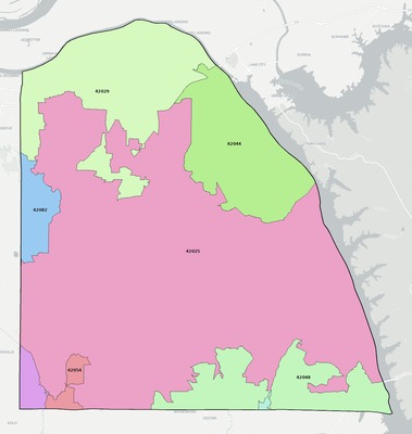 Marshall County KY ZIP code boundaries map