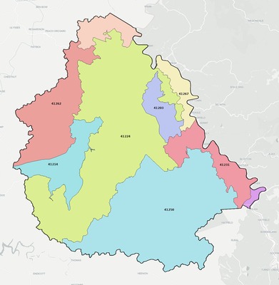 Martin County KY ZIP code boundaries map