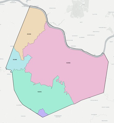 Mason County KY ZIP code boundaries map