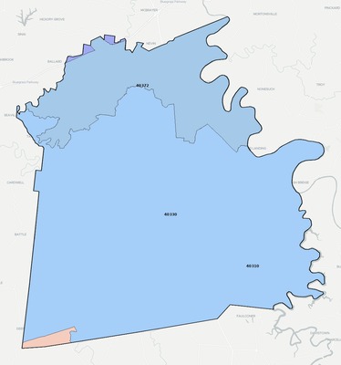 Mercer County KY ZIP code boundaries map