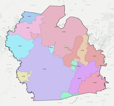 Muhlenberg County KY ZIP code boundaries map