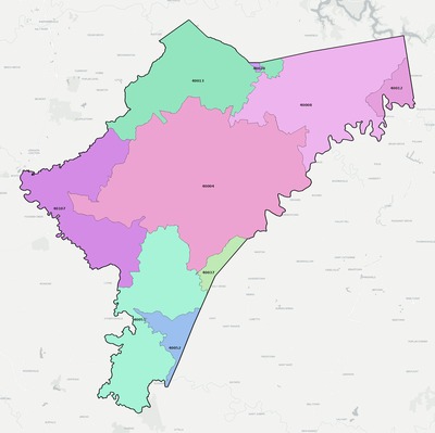 Nelson County KY ZIP code boundaries map