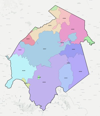 Ohio County KY ZIP code boundaries map