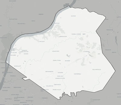 Oldham County KY county basemap context