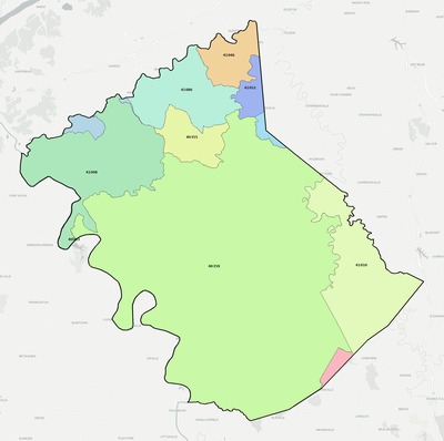Owen County KY ZIP code boundaries map