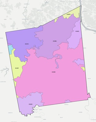 Pendleton County KY ZIP code boundaries map
