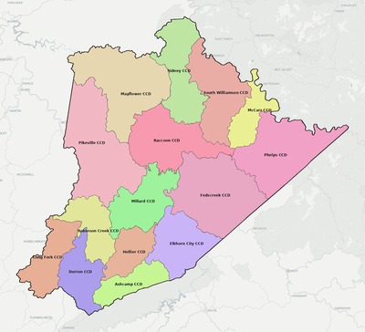 Pike County KY townships and subdivisions map