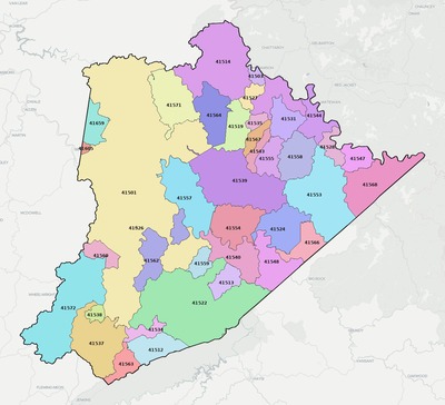 Pike County KY ZIP code boundaries map