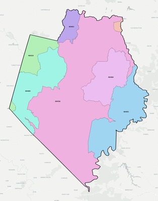 Rockcastle County KY ZIP code boundaries map