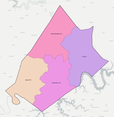 Russell County KY townships and subdivisions map