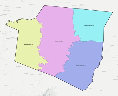 Shelby County KY townships and subdivisions map