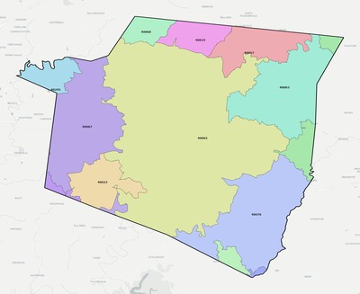Shelby County KY ZIP code boundaries map