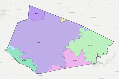 Spencer County KY ZIP code boundaries map