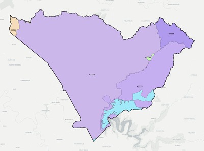 Taylor County KY ZIP code boundaries map